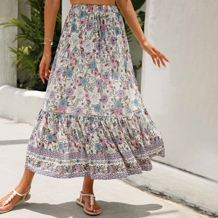 Robe longue à volants taille haute à imprimé floral bohème Olivenorma - Abricot - XL - image 18