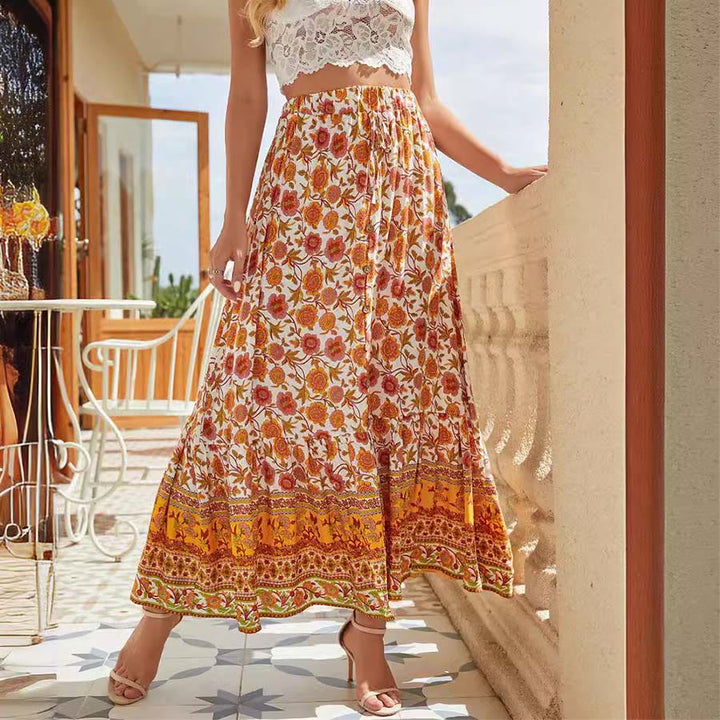 Robe longue Olivenorma bohème à imprimé floral, taille haute, cordon de serrage et boutons à volants pour femme - image 9