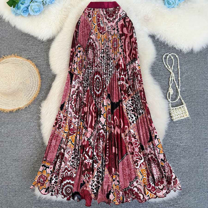 Robe longue plissée taille haute à imprimé patchwork bohème Olivenorma - image 3