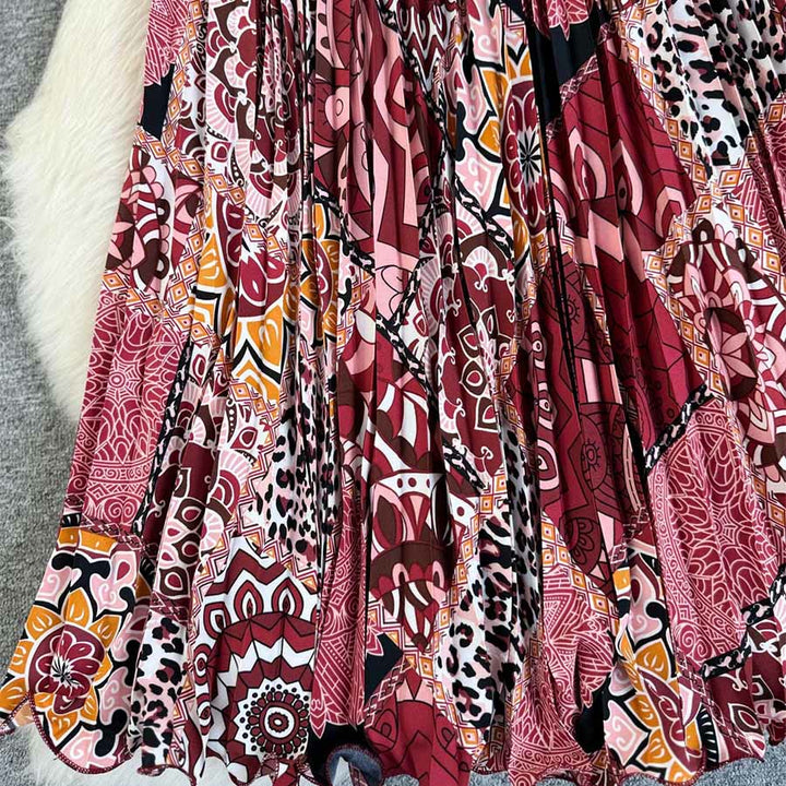 Robe longue plissée taille haute à imprimé patchwork bohème Olivenorma - image 5