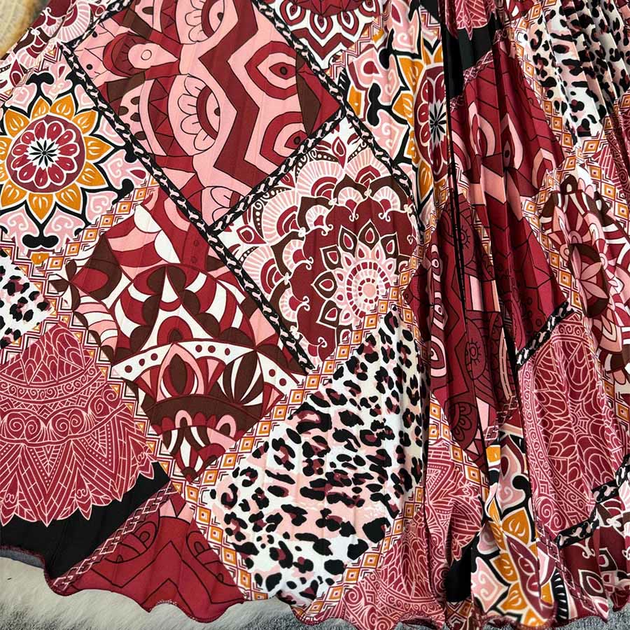 Robe longue plissée taille haute à imprimé patchwork bohème Olivenorma - image 6