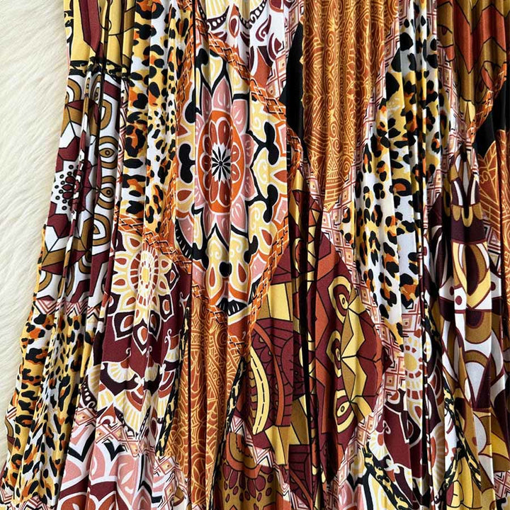Robe longue plissée taille haute à imprimé patchwork bohème Olivenorma - image 10