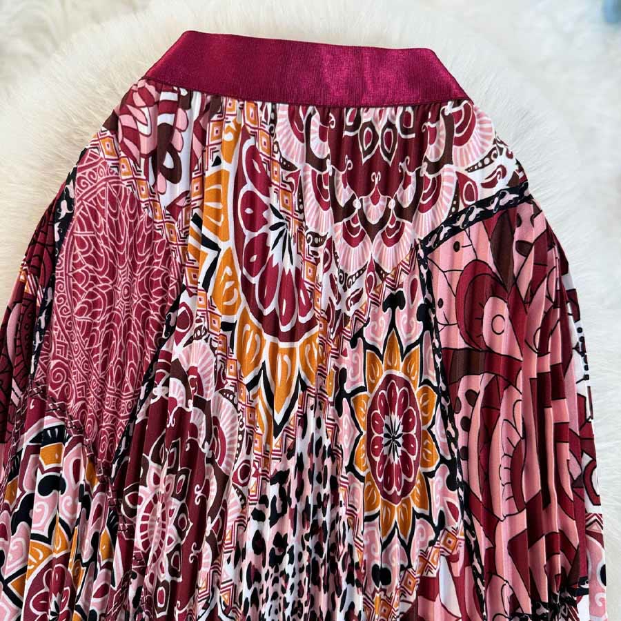 Robe longue plissée taille haute à imprimé patchwork bohème Olivenorma - image 4