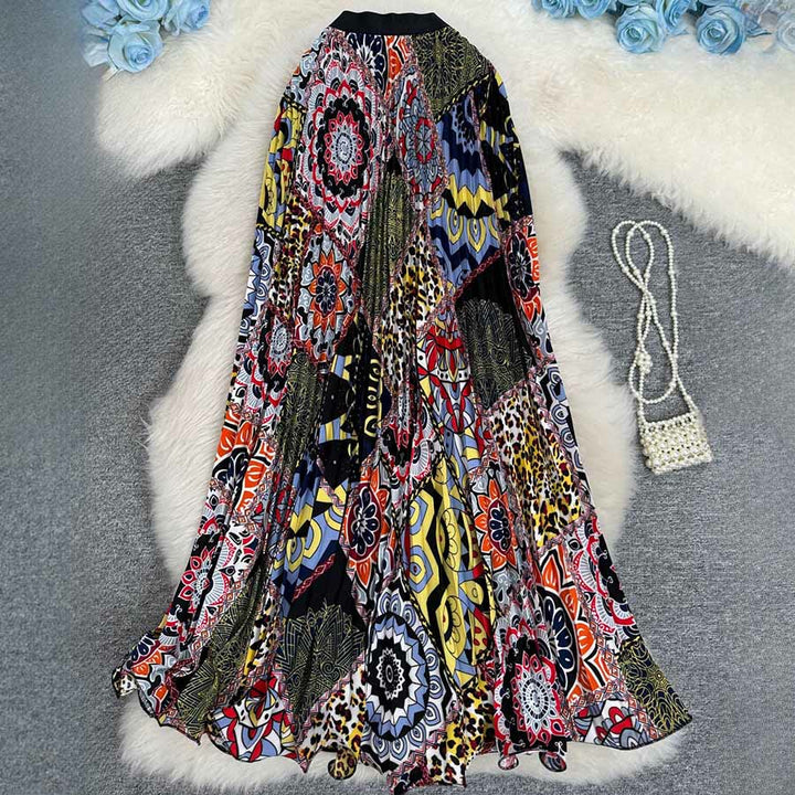 Robe longue plissée taille haute à imprimé patchwork bohème Olivenorma - image 13