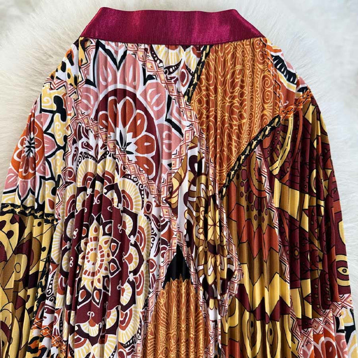 Robe longue plissée taille haute à imprimé patchwork bohème Olivenorma - image 9