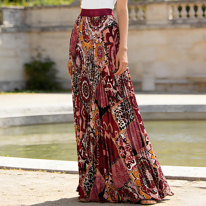Robe longue plissée taille haute à imprimé patchwork bohème Olivenorma - Violet - image 1