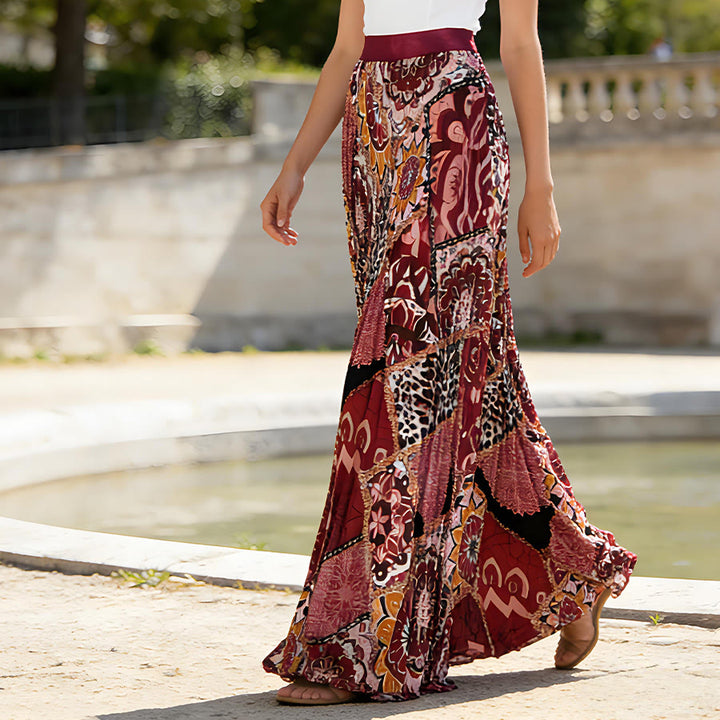 Robe longue plissée taille haute à imprimé patchwork bohème Olivenorma - image 2