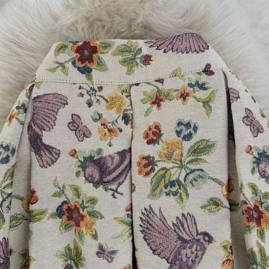 Robe longue plissée taille haute Olivenorma à imprimé floral bohème et oiseaux - image 5