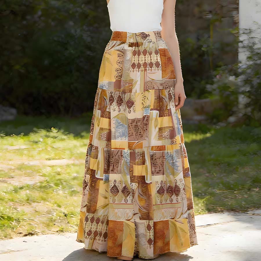 Robe longue Olivenorma Boho Patchwork taille haute pour femme - image 2