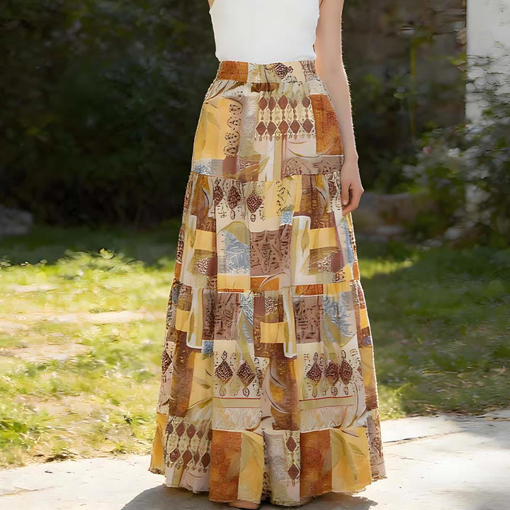 Robe longue Olivenorma Boho Patchwork taille haute pour femme - image 2
