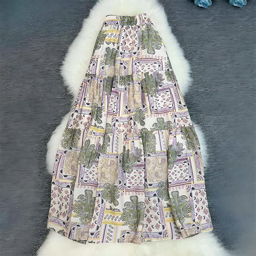 Robe longue Olivenorma Boho Patchwork taille haute pour femme - Bleu - image 15