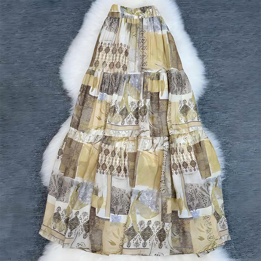 Robe longue Olivenorma Boho Patchwork taille haute pour femme - Kaki - image 7