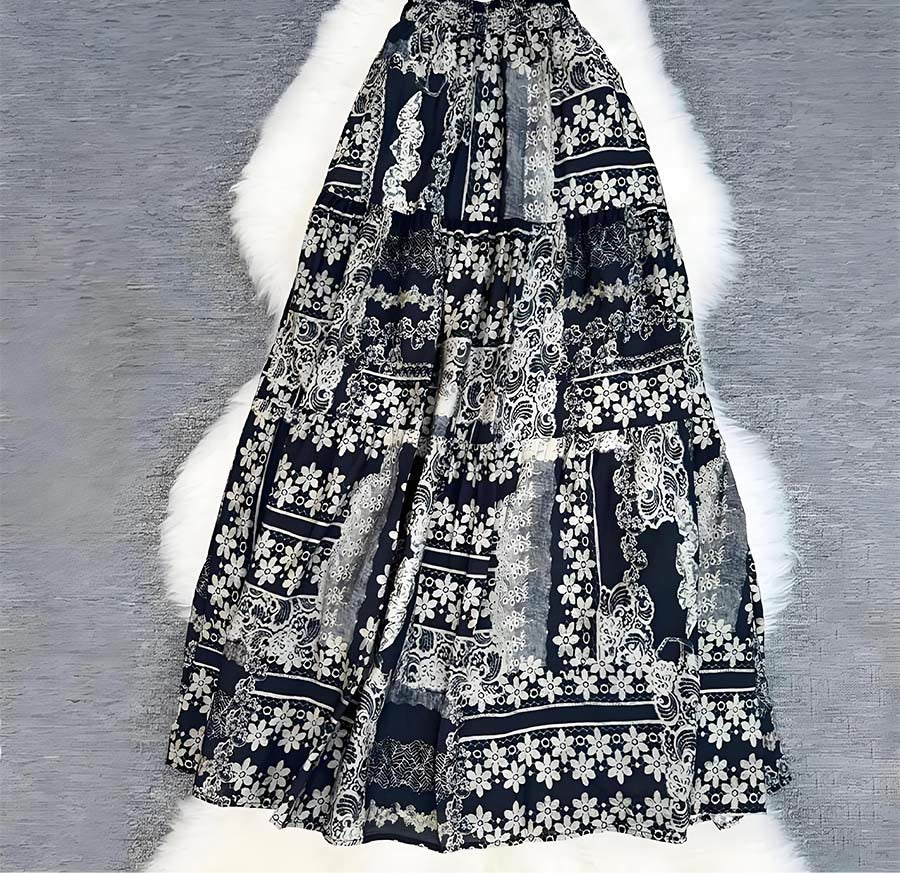 Robe longue Olivenorma Boho Patchwork taille haute pour femme - Noir - image 23