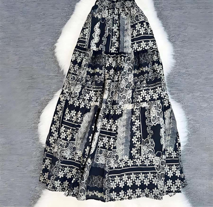 Robe longue Olivenorma Boho Patchwork taille haute pour femme - Noir - image 23