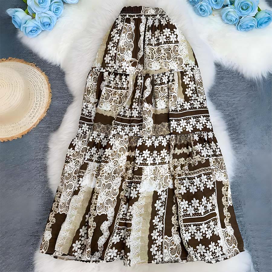 Robe longue Olivenorma Boho Patchwork taille haute pour femme - Café - image 30