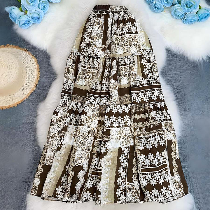Robe longue Olivenorma Boho Patchwork taille haute pour femme - Café - image 30