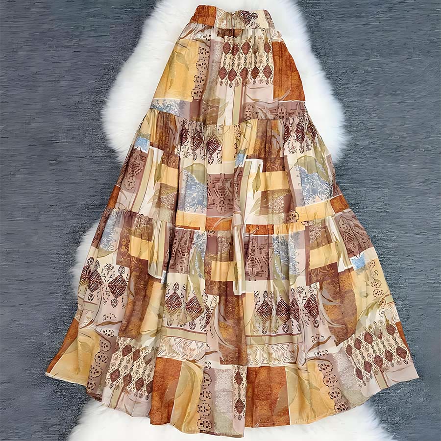 Robe longue Olivenorma Boho Patchwork taille haute pour femme - image 1