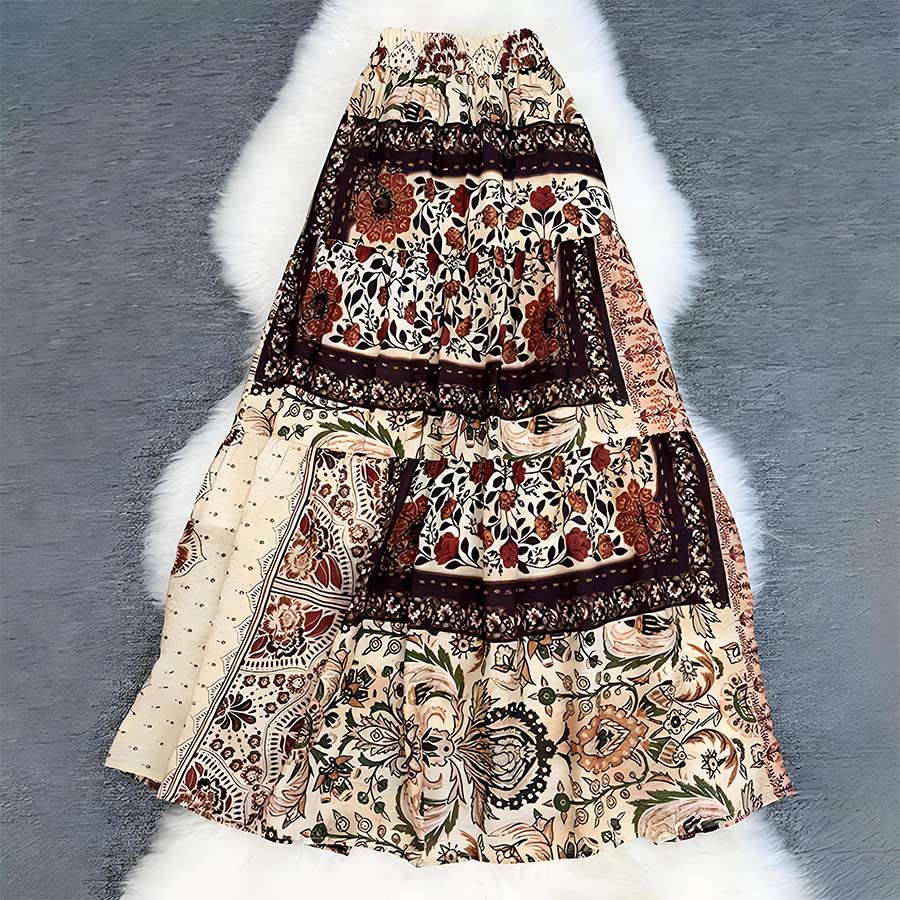 Robe longue Olivenorma Boho Patchwork taille haute pour femme - Rouge - image 12