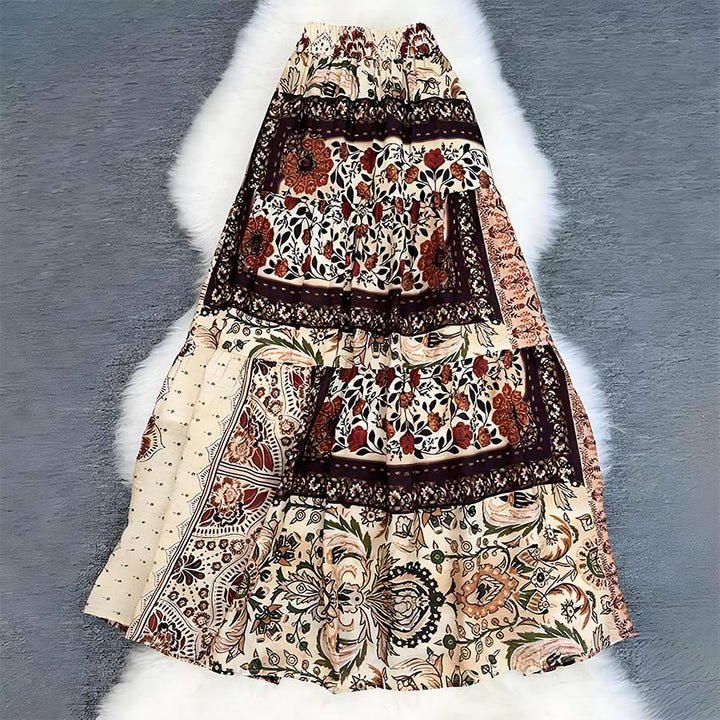 Robe longue Olivenorma Boho Patchwork taille haute pour femme - Rouge - image 12
