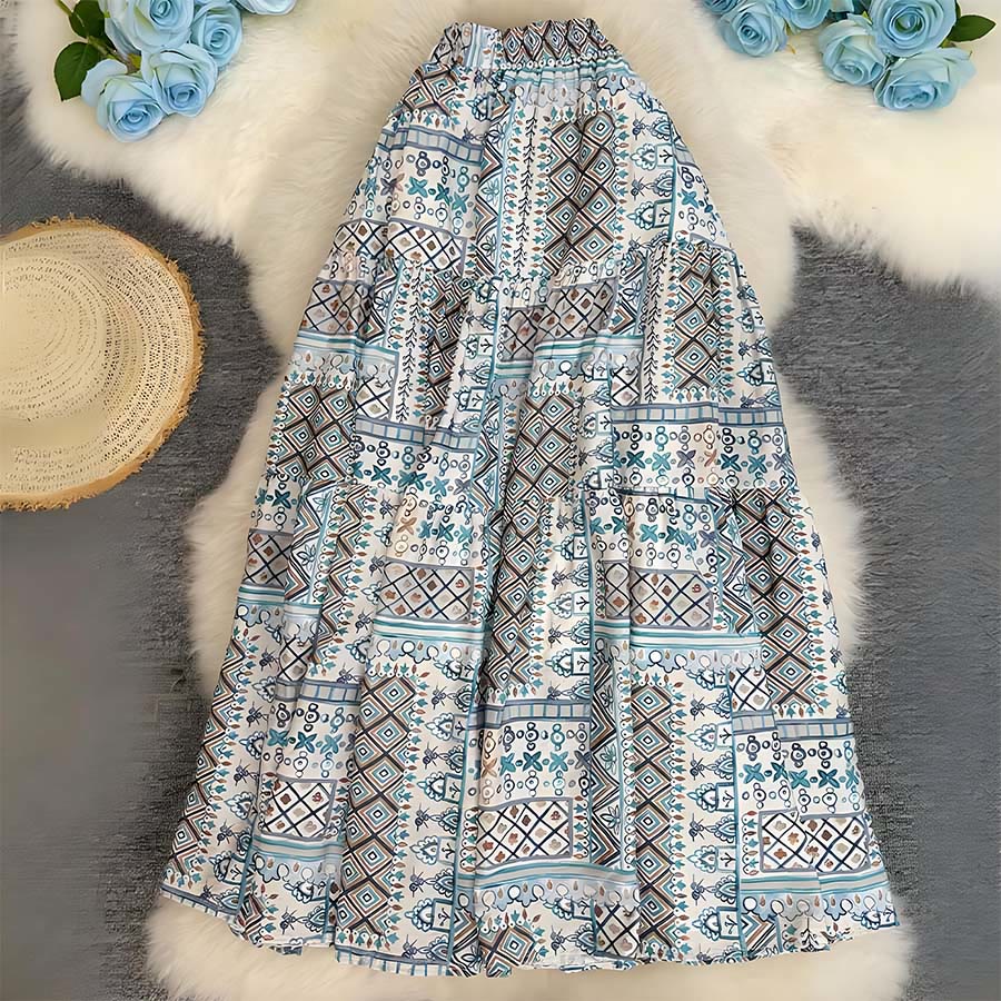 Robe longue Olivenorma Boho Patchwork taille haute pour femme - Vert - image 31