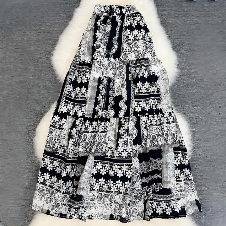 Robe longue Olivenorma Boho Patchwork taille haute pour femme - Noir et blanc - image 20