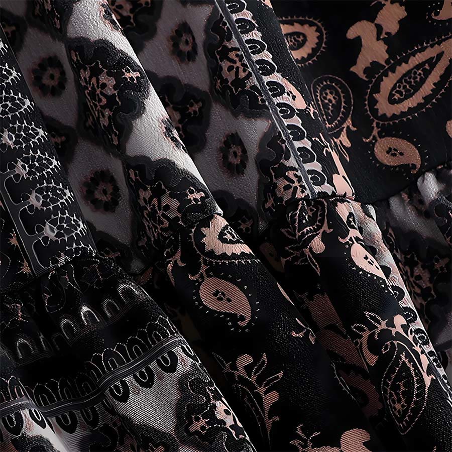Robe longue à volants taille haute Olivenorma style bohème, imprimé cachemire patchwork - image 13