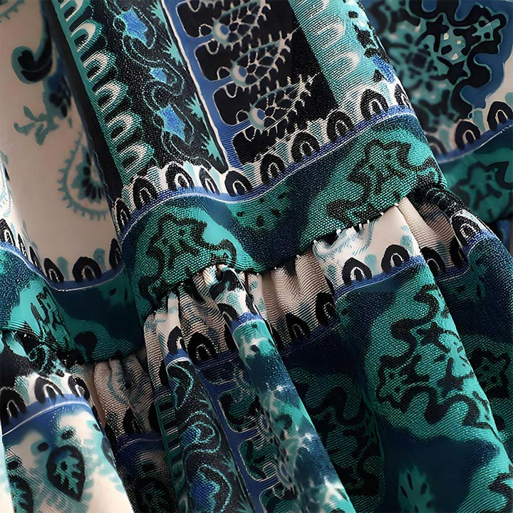 Robe longue à volants taille haute Olivenorma style bohème, imprimé cachemire patchwork - image 6