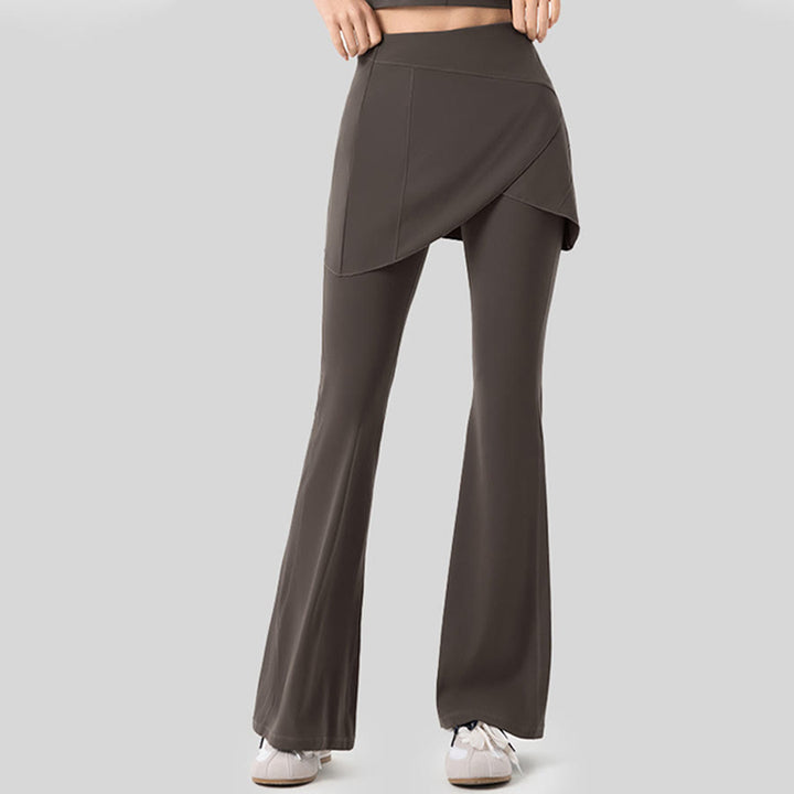 Pantalon long évasé à taille haute Olivenorma Yoga pour femme - Brun kaki - XL - image 4