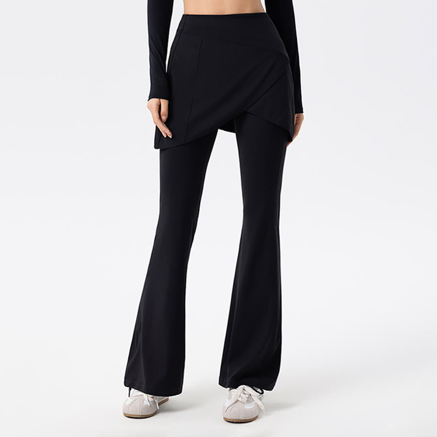 Pantalon long évasé à taille haute Olivenorma Yoga pour femme - Noir - XL - image 0