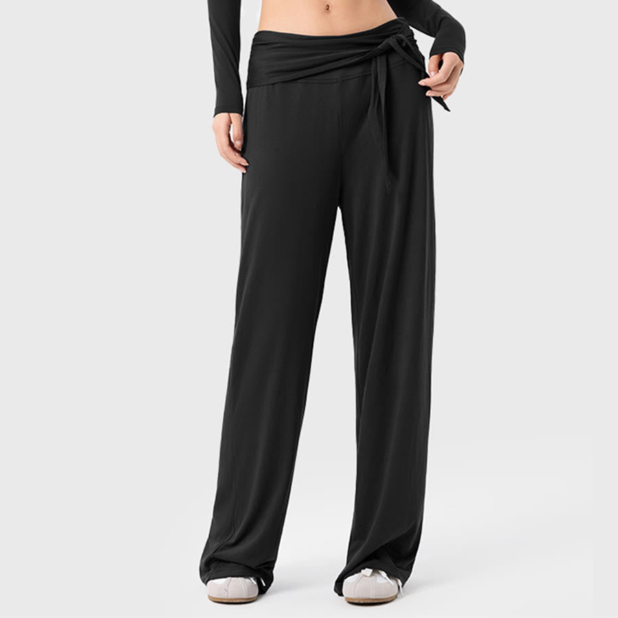 Pantalon de yoga long Olivenorma à jambes larges et taille haute avec ceinture nouée - image 13