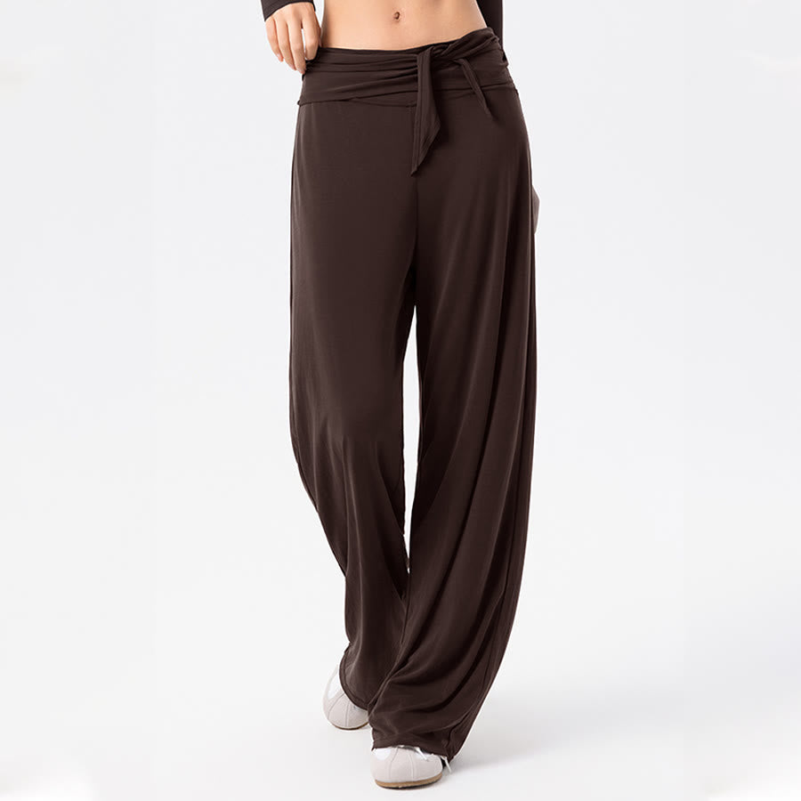 Pantalon de yoga long Olivenorma à jambes larges et taille haute avec ceinture nouée - image 5