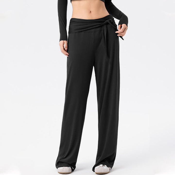Pantalon de yoga long Olivenorma à jambes larges et taille haute avec ceinture nouée - Noir - XL - image 11