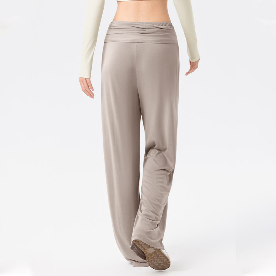 Pantalon de yoga long Olivenorma à jambes larges et taille haute avec ceinture nouée - image 9