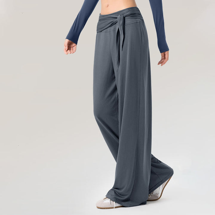 Pantalon de yoga long Olivenorma à jambes larges et taille haute avec ceinture nouée - Bleu encre - XL - image 0