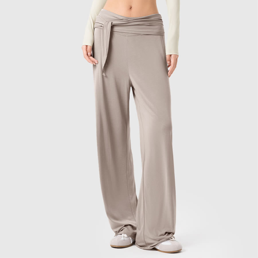 Pantalon de yoga long Olivenorma à jambes larges et taille haute avec ceinture nouée - Gris clair - XL - image 8