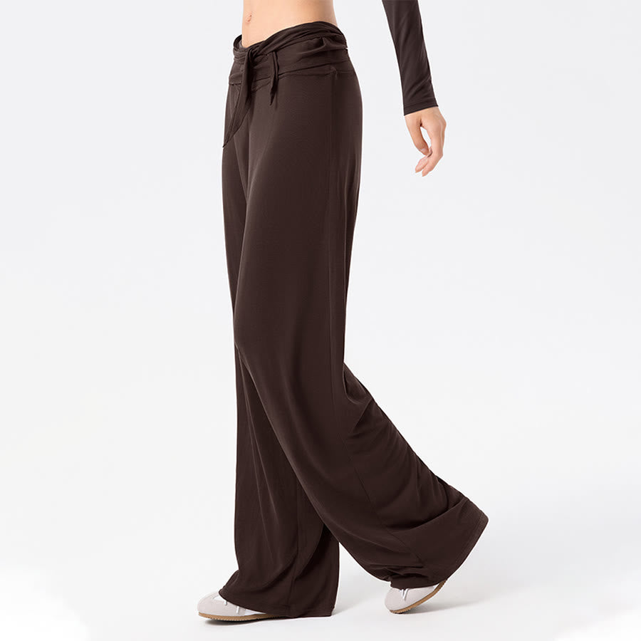 Pantalon de yoga long Olivenorma à jambes larges et taille haute avec ceinture nouée - image 7