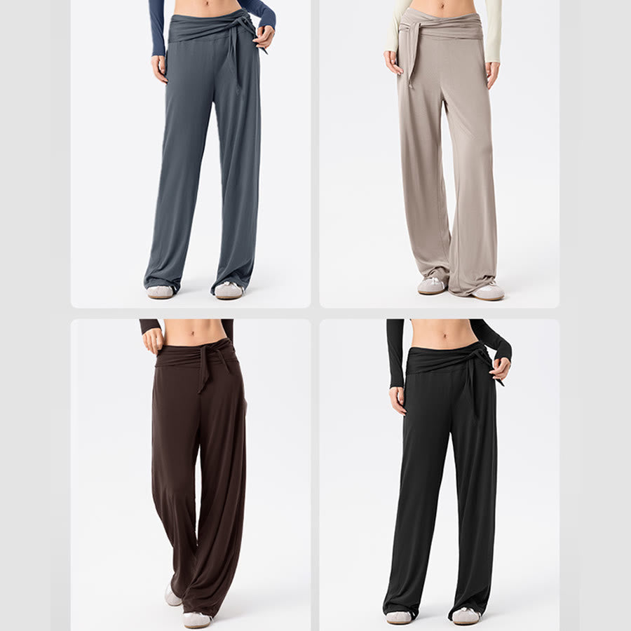 Pantalon de yoga long Olivenorma à jambes larges et taille haute avec ceinture nouée - image 14