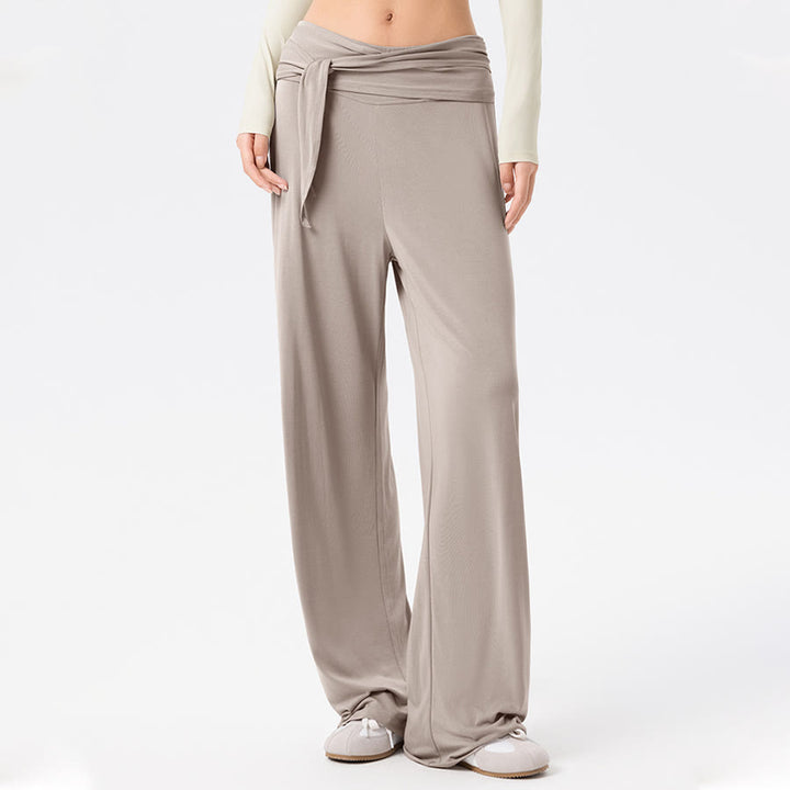 Pantalon de yoga long Olivenorma à jambes larges et taille haute avec ceinture nouée - image 10