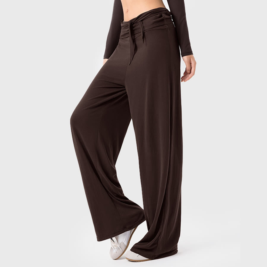 Pantalon de yoga long Olivenorma à jambes larges et taille haute avec ceinture nouée - Espresso - XL - image 4