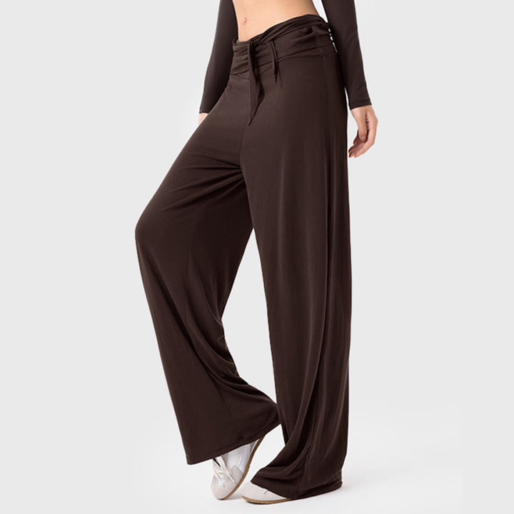 Pantalon de yoga long Olivenorma à jambes larges et taille haute avec ceinture nouée - Espresso - XL - image 4