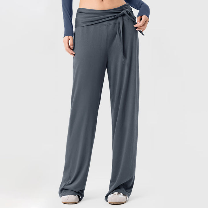 Pantalon de yoga long Olivenorma à jambes larges et taille haute avec ceinture nouée - image 2