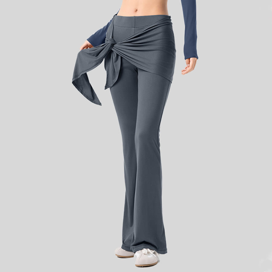 Pantalon de yoga long Olivenorma à jambes évasées et taille haute, avec lien à nouer. - Bleu encre - XL - image 4