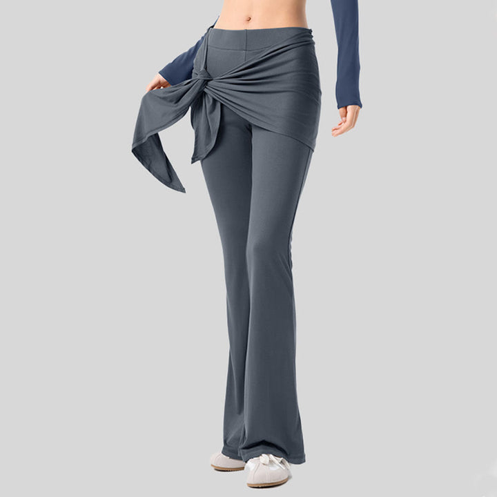 Pantalon de yoga long Olivenorma à jambes évasées et taille haute, avec lien à nouer. - Bleu encre - XL - image 4