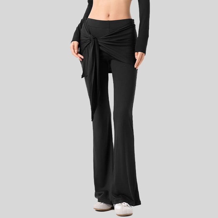 Pantalon de yoga long Olivenorma à jambes évasées et taille haute, avec lien à nouer. - Noir - XL - image 15