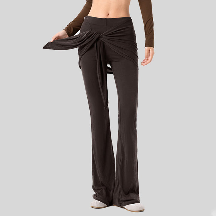 Pantalon de yoga long Olivenorma à jambes évasées et taille haute, avec lien à nouer. - Gâteau au chocolat - XL - image 10