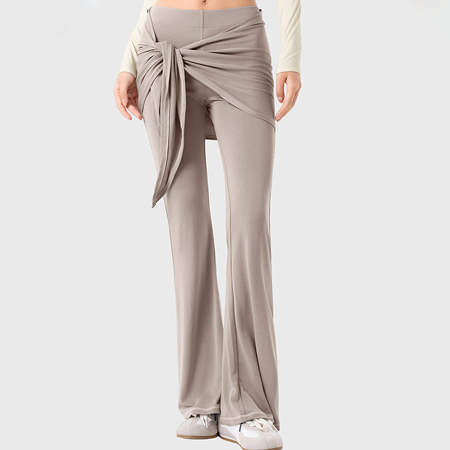 Pantalon de yoga long Olivenorma à jambes évasées et taille haute, avec lien à nouer. - image 2