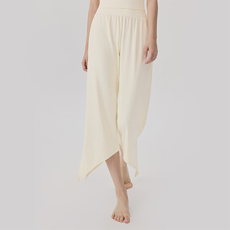 Pantalon de yoga asymétrique court à jambes larges et taille haute Olivenorma pour femme - Lait de coco blanc - XL - image 7
