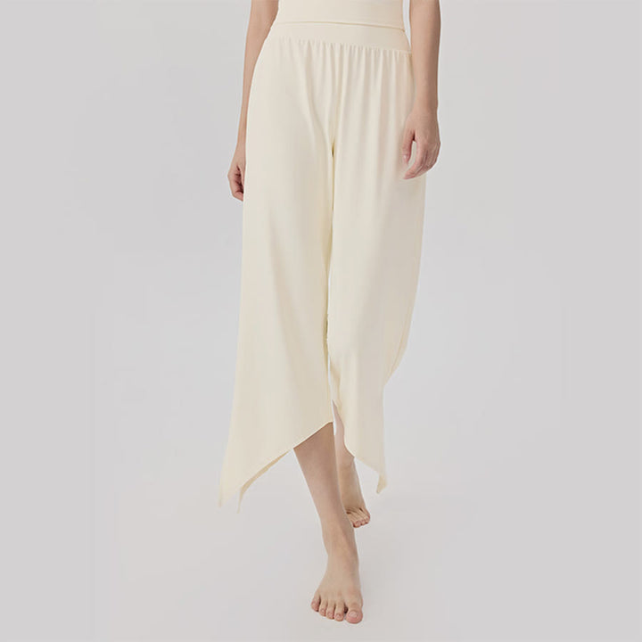 Pantalon de yoga asymétrique court à jambes larges et taille haute Olivenorma pour femme - Lait de coco blanc - XL - image 7