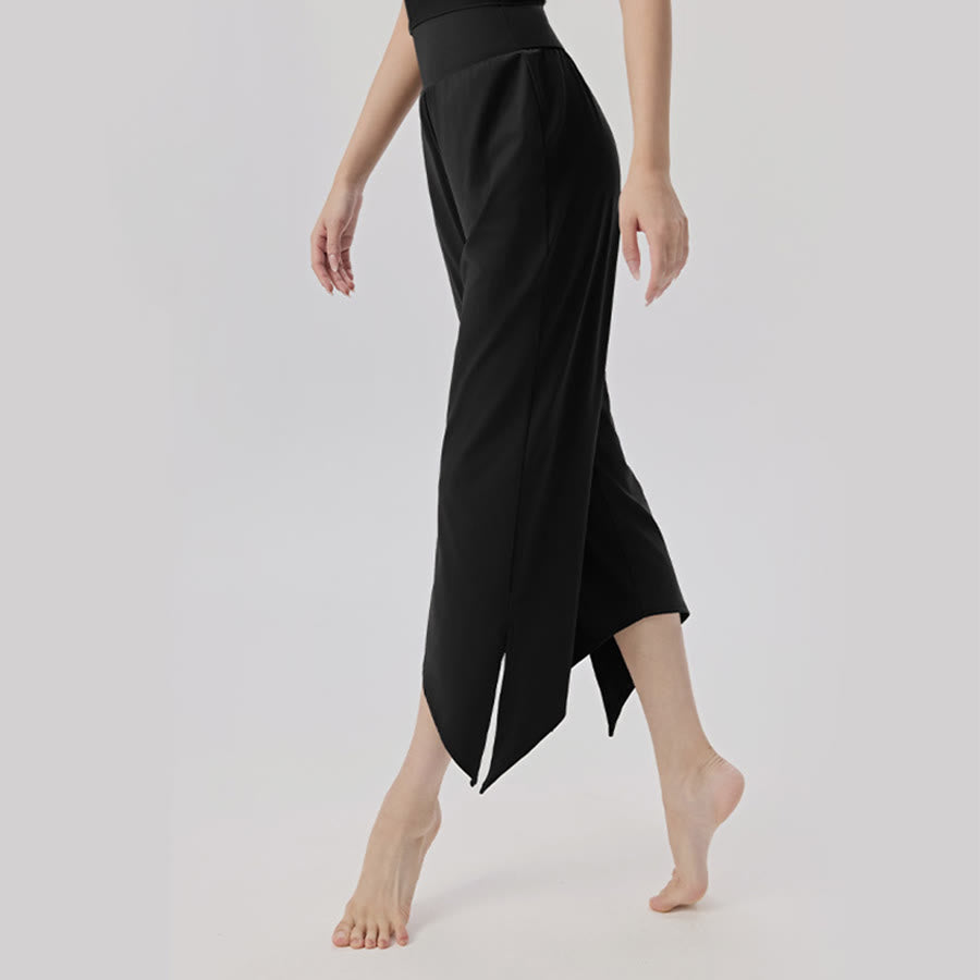 Pantalon de yoga asymétrique court à jambes larges et taille haute Olivenorma pour femme - Noir - XL - image 14