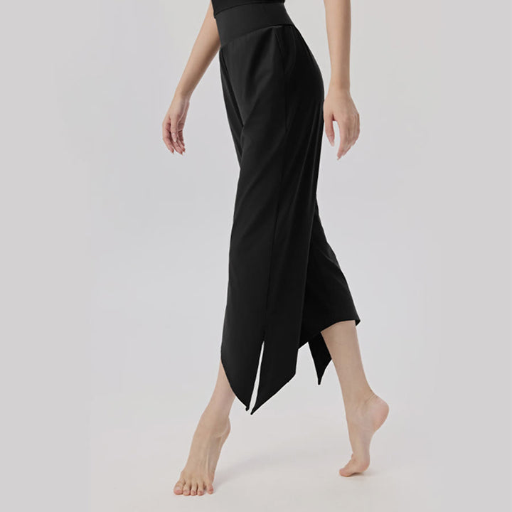Pantalon de yoga asymétrique court à jambes larges et taille haute Olivenorma pour femme - Noir - XL - image 14